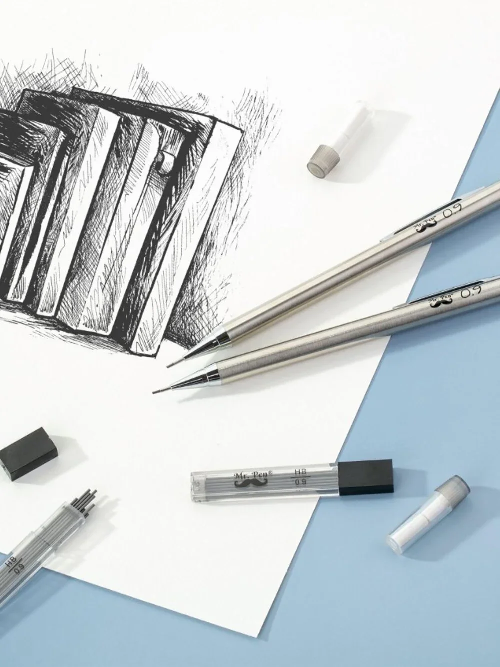 Mr. Pen- Metal Mechanical Pencil Set with Lead Refills & Erasers, 2 Pack | 0.9mm